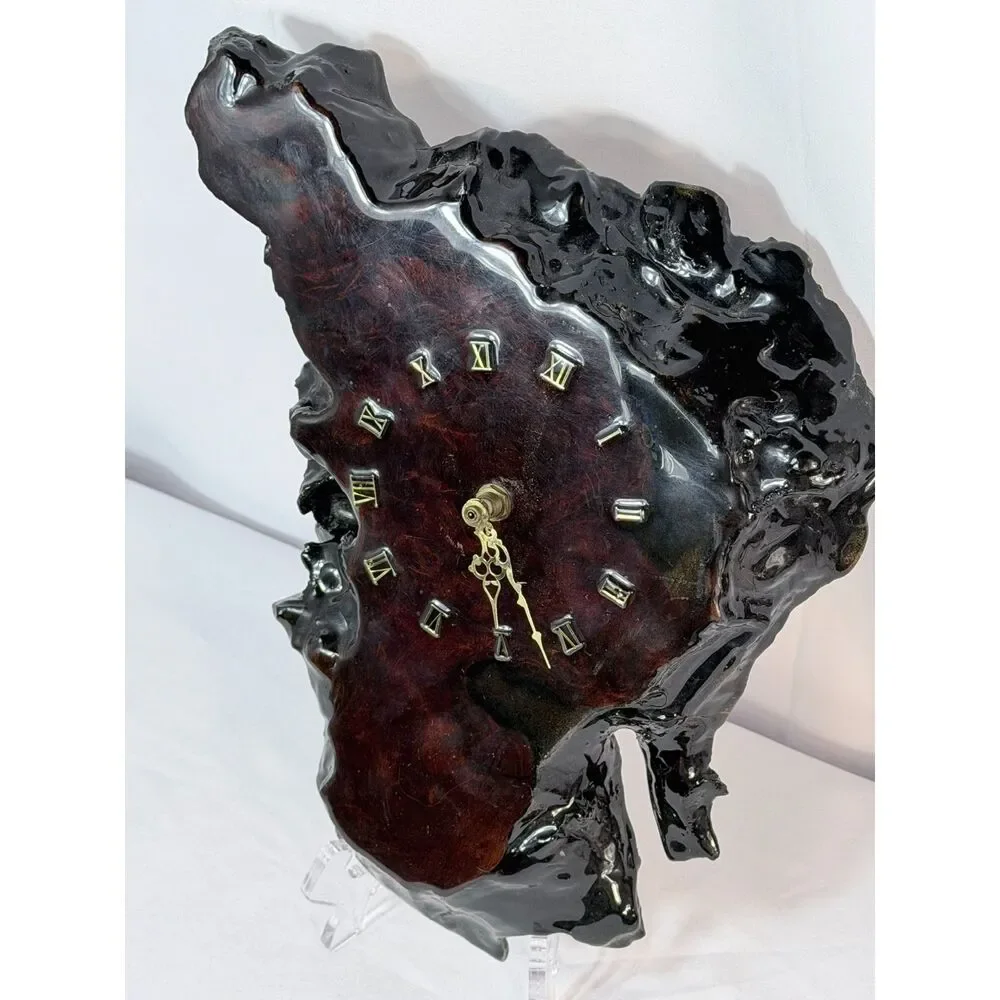 VTG Burl Wood Live Edge Rustic Epoxy Wall Clock Handcrafted 1980s Tested Works